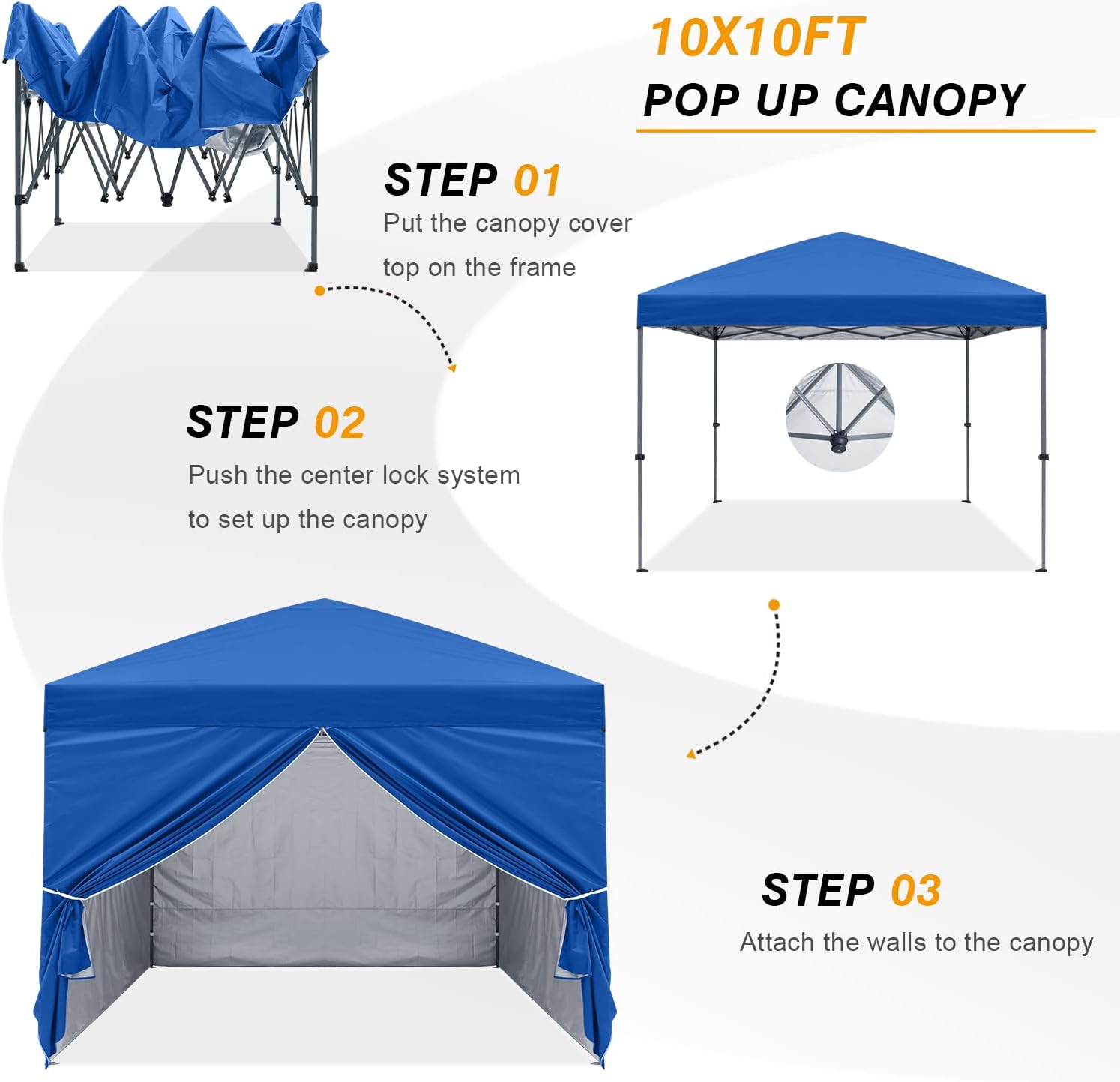 COOSHADE Toldo emergente de 10' x 10' con elegante ventana de iglesia pabellón al aire libre para fiesta, boda, barbacoa, tienda de eventos (azul real)