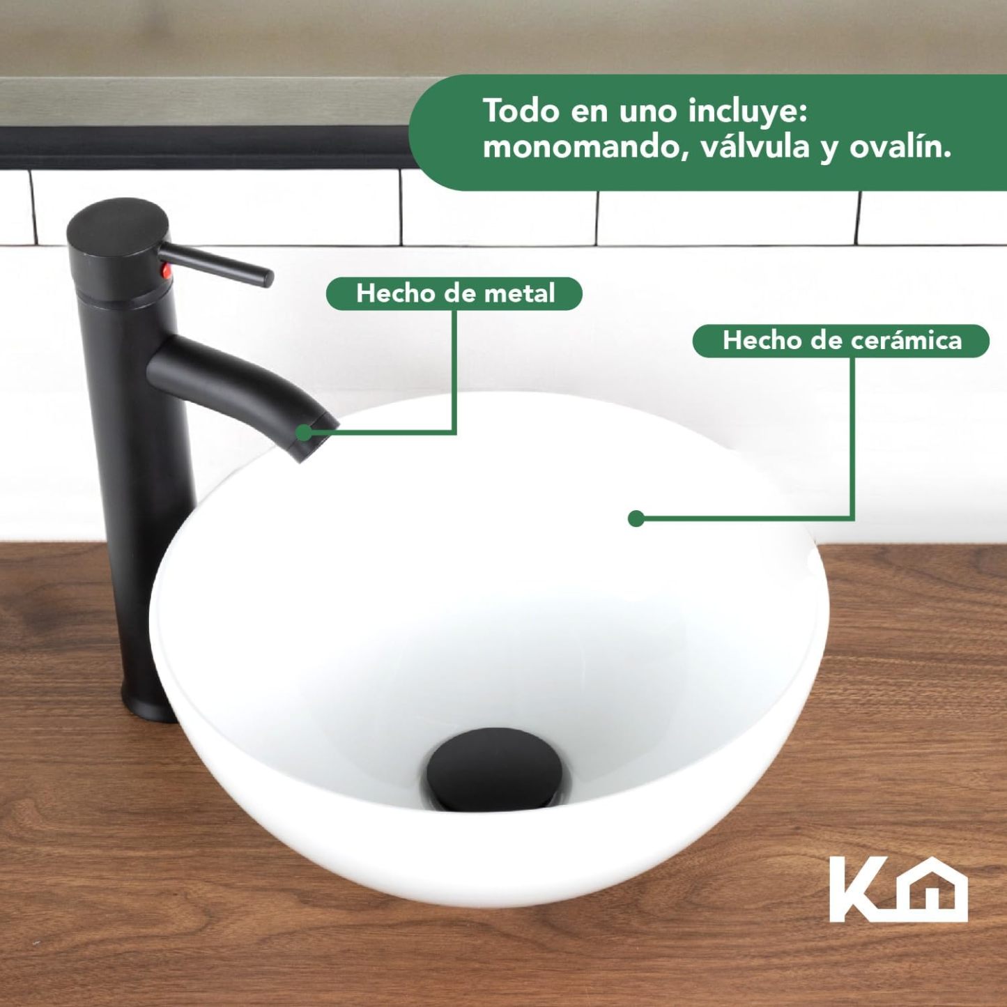 Kingshouse | Gabinete para Baño con Ovalín y Monomando – Mueble de Baño Lavamanos con 2 Cajones – Lavabo – Gabiente Organizador - Color Gris Mate – Fibra de Madera MDF – Lavamanos De Cerámica