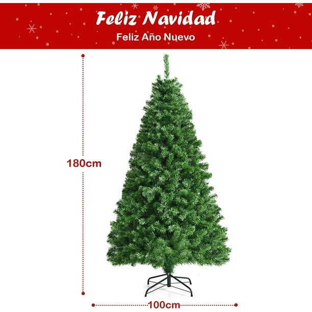 Costway 180 cm Árbol de Navidad de Fibra Artificial Abeto con Soporte de Metal Decoración de Fiesta para Casa Oficina Tienda Costway Modern