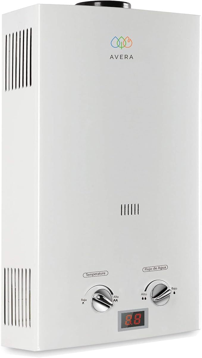 AVERA Calentador de Agua Instantaneo para 1 Regadera GAS LP, Perillas Reguladoras, (Ahorra Hasta 80% de Gas y Disfruta de Agua Caliente al Instante), Boiler de Paso, Capacidad 6 Litros/Minuto, C6L