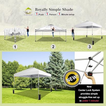 CROWN SHADES - Toldo desplegable de 3.60 x 3.60 metros, toldo patentado de un empuje con bolsa de transporte con ruedas, 8 estacas y 4 cuerdas, negro