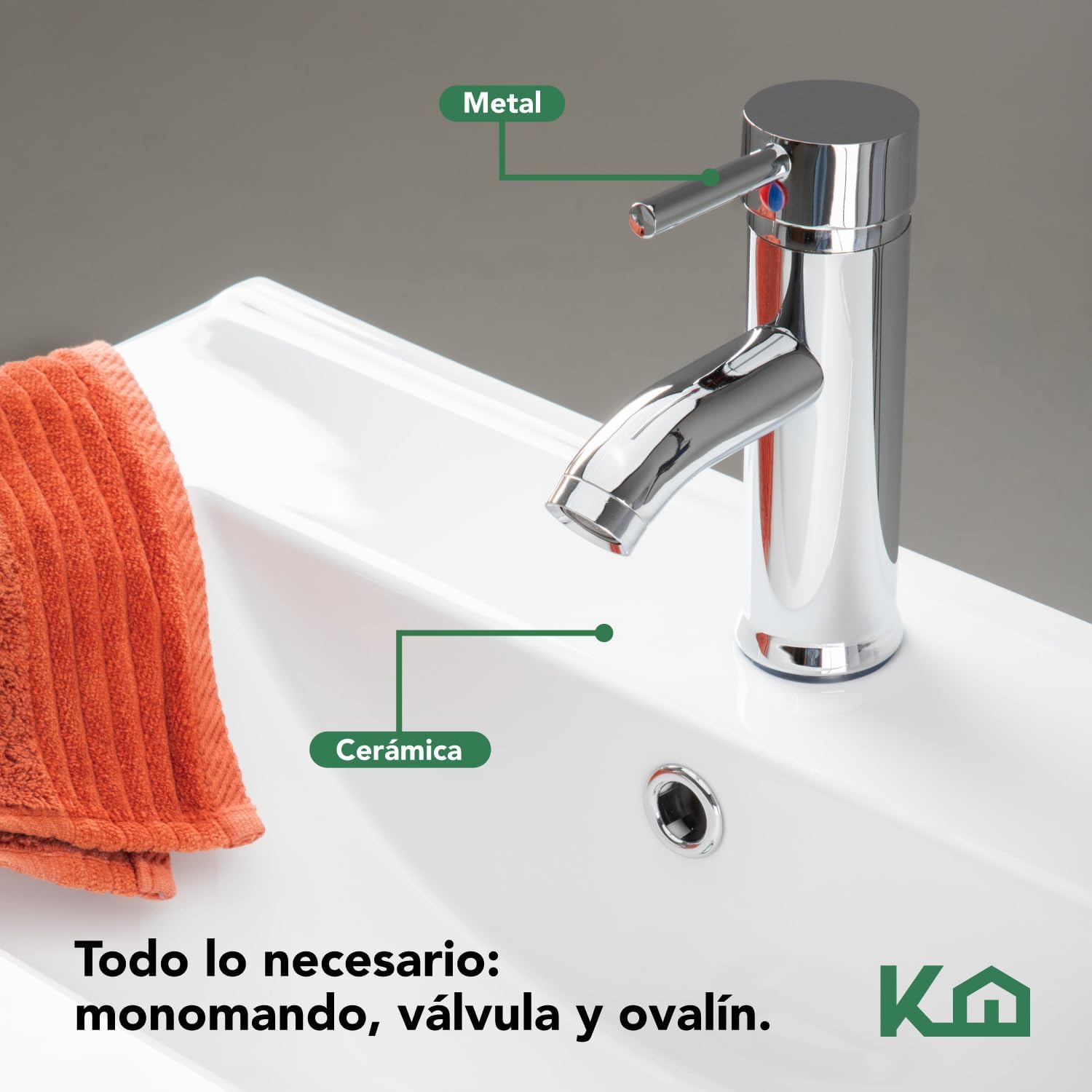 Kingshouse | Gabinete para Baño con Ovalín y Monomando – Mueble de Baño Lavamanos con 2 Cajones – Lavabo – Gabiente Organizador - Color Gris Mate – Fibra de Madera MDF – Lavamanos De Cerámica