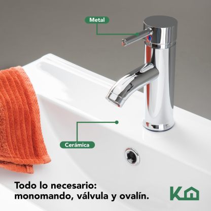 Kingshouse | Gabinete para Baño con Ovalín y Monomando – Mueble de Baño Lavamanos con 2 Cajones – Lavabo – Gabiente Organizador - Color Gris Mate – Fibra de Madera MDF – Lavamanos De Cerámica