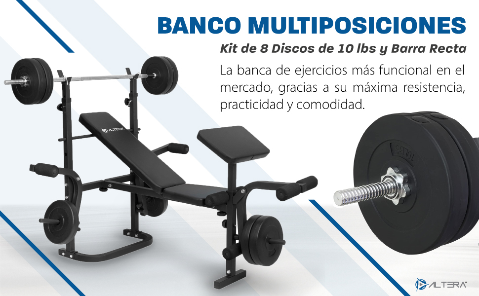 banco multiposiciones con set de discos