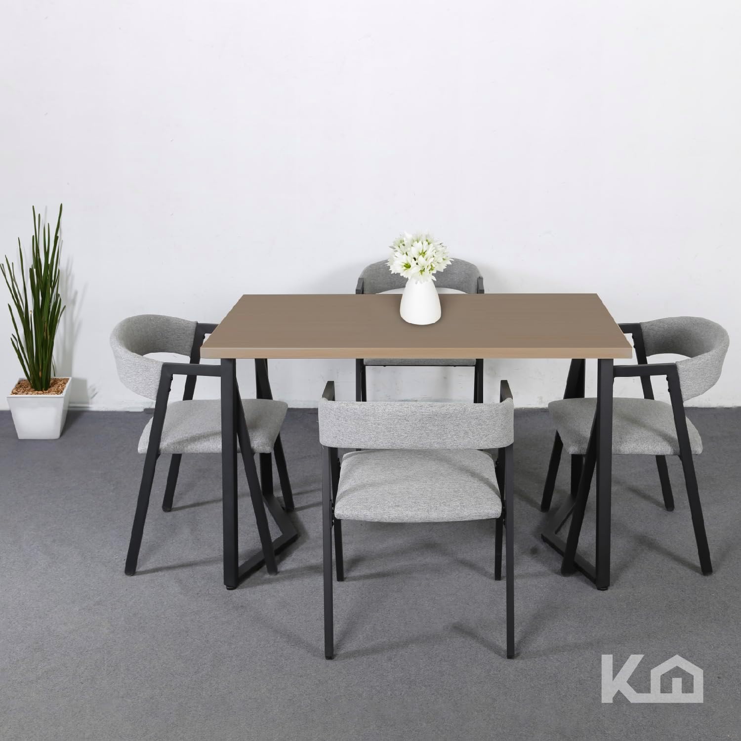 Kingshouse | Comedor 4 Sillas y Mesa – Juego de Comedor - Madera MDF Estructura Metálica - Acolchado - Moderno Minimalista - 4 Personas - Gris - Café
