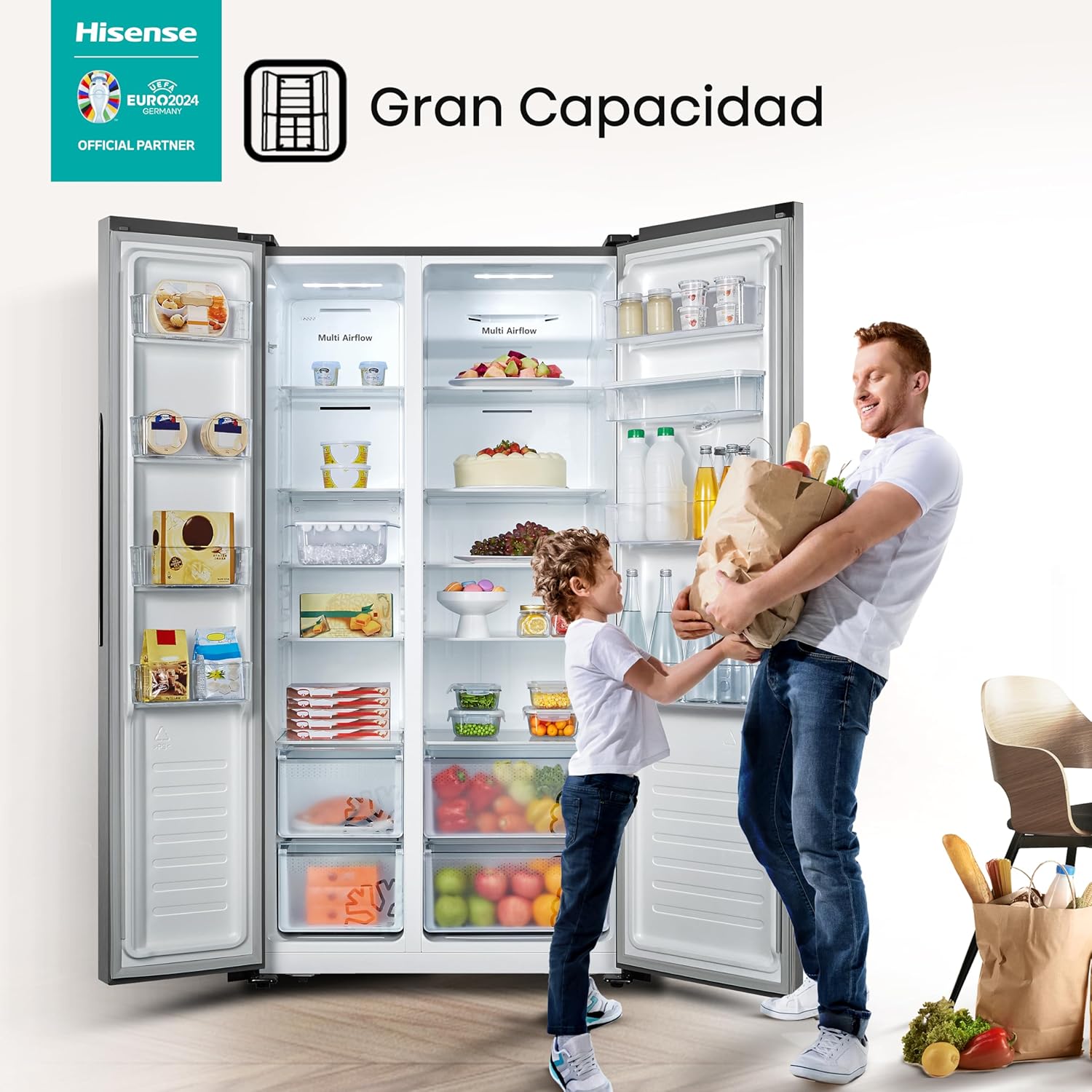Hisense RS19N6WCX-Refrigerador Side by Side, 19 pies cúbicos con Dispensador de Agua, Control digital táctil, Total No Frost, Eco Inverter, 91x64x179cm(AnchoxLargoxAlto), Gris