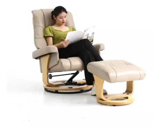 Sillon Reclinable Elegante Giratorio Otoman Taburete Vanlig Color Beige Diseo De La Tela Lujo Vinipiel