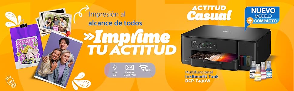 BROTHER,Impresora Multifuncional 3 en 1,Tinta a Color,Tecnología InkBenefit Tank,Wi-Fi,Recargable