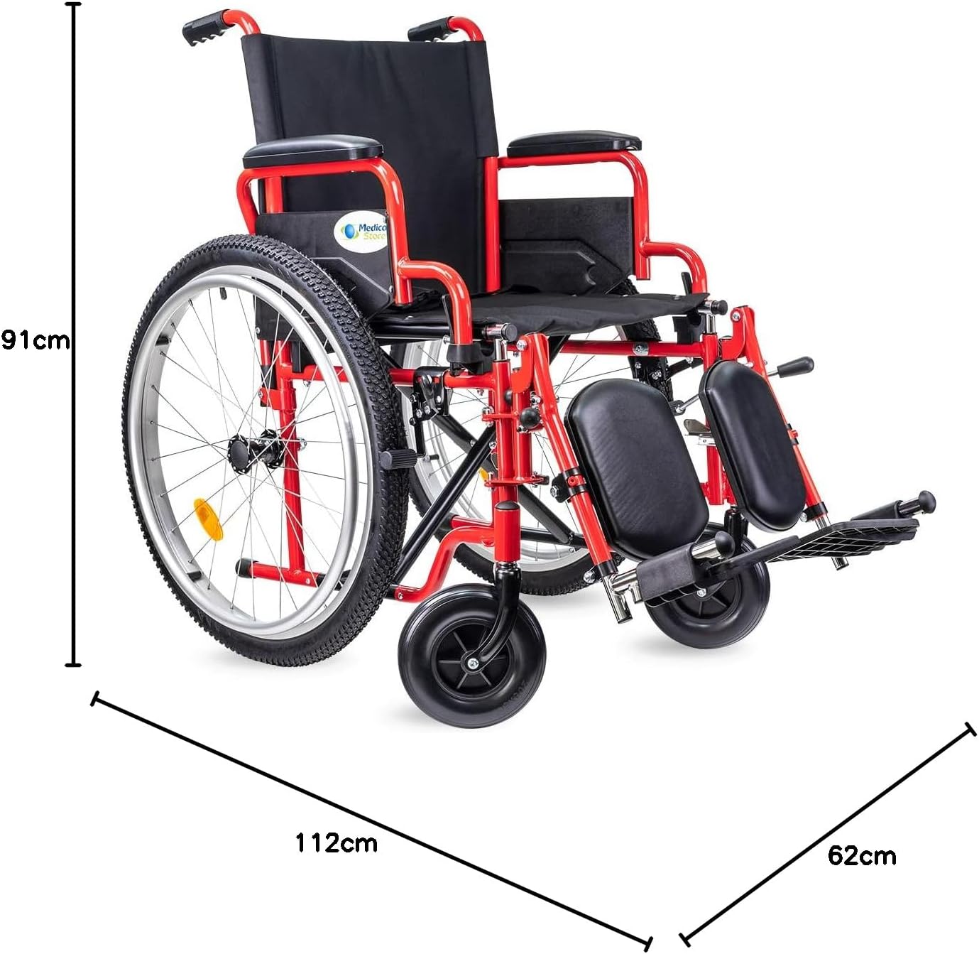 Medical Store Silla de Ruedas TODO TERRENO de Lujo, Modelo 101, Acero Resistente, Con Eleva piernas Desmontables y Descansabrazos Abatibles Color Rojo.…