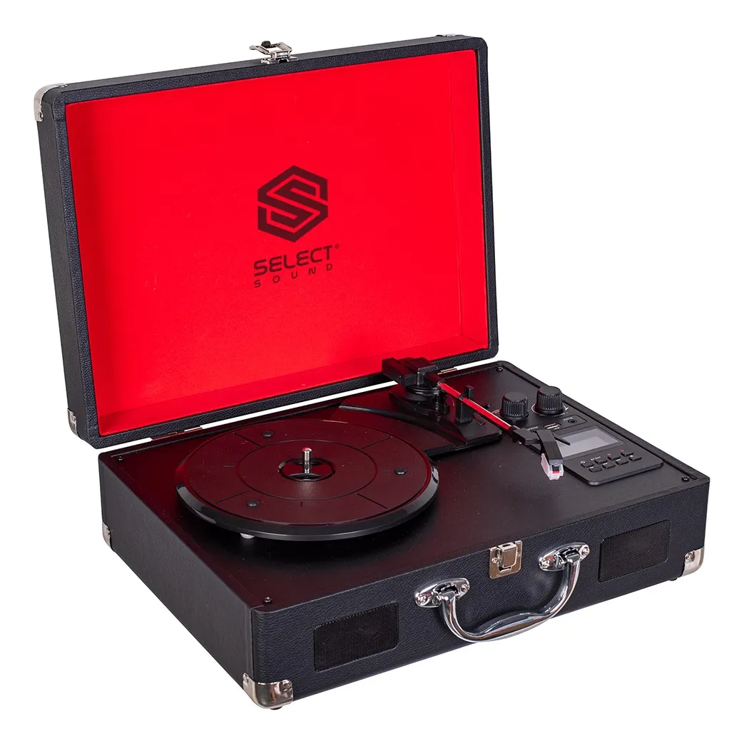 Imagen 2 de 5 de Tornamesa Tocadiscos De Vinilo Retro Portatil Recargable Modelo Traveler Select Sound Bluetooh Usb Radio Fm Color Negro Bt8000
