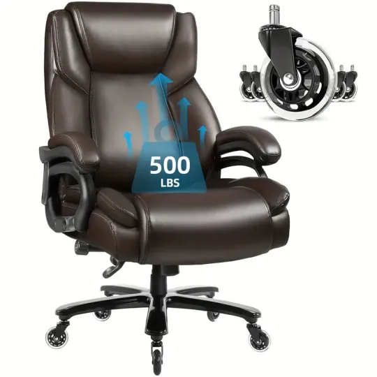 Silla de Oficina Ergonómica de Tamaño Grande 500lbs de Alta Resistencia - Asiento Ejecutivo de Respaldo Alto con Soporte Lumbar, Ruedas de Goma Silenciosas y Diseño Alto y Ancho para Alivio del Dolor de Espalda Baja