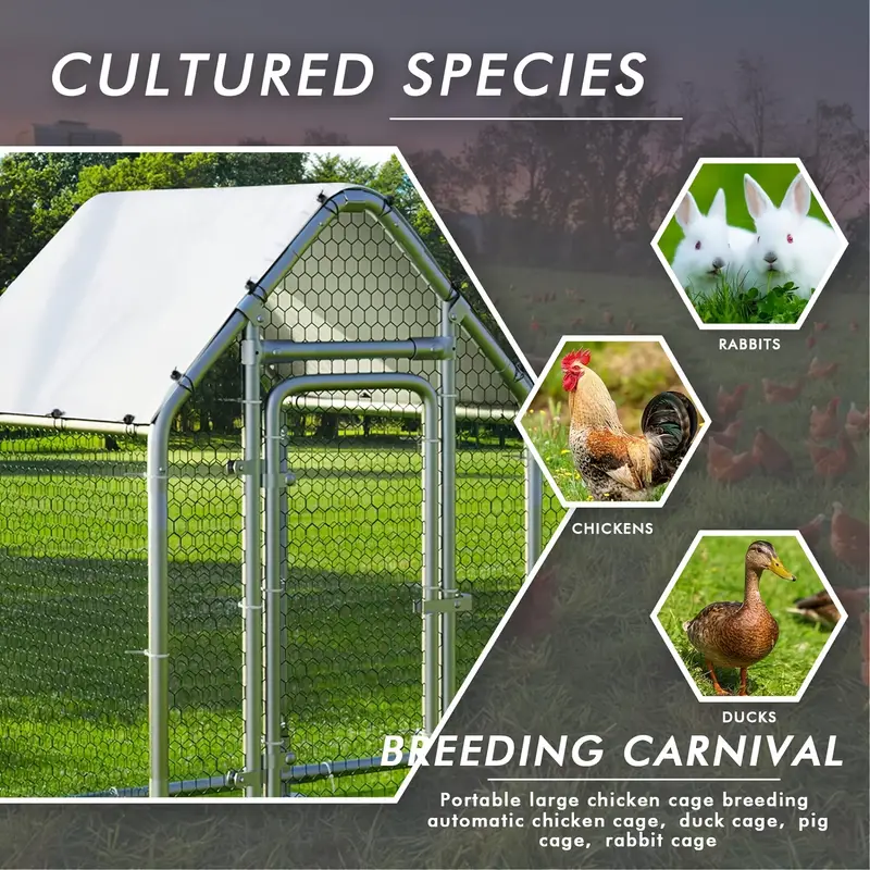 Pequeño gallinero de metal , corral para gallinas, jaula de alambre galvanizado para gallinas y patos, jaulas para conejos con cubierta impermeable y antiultravioleta para exteriores, patio trasero y granja detalles 4