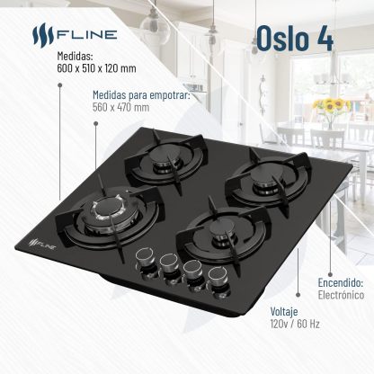 FLINE Parrilla de Gas Empotrable 4 Quemadores | Vidrio Templado | Estufa Eléctrica Empotrable | Parrilla Inducción | Estufas de Gas de Mesa | Quemadores, 4 Parrillas