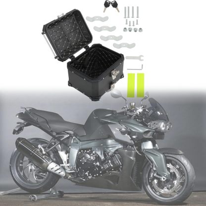 Labwork - Caja trasera para motocicleta de 45 l, con placa de montaje, aleación de aluminio dura, cierre de seguridad contra robo, metal plateado, caja trasera para maletero