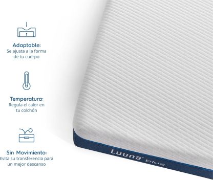 Luuna Colchón Blue Individual, Espumas certificadas, Hecho en México, 3 Capas de Espuma, Memory Foam, Durabilidad, Colchón en Caja