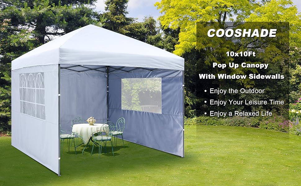 COOSHADE - Toldo desplegable de 10 x 10 pies con paredes laterales de ventana, adecuado para el invierno