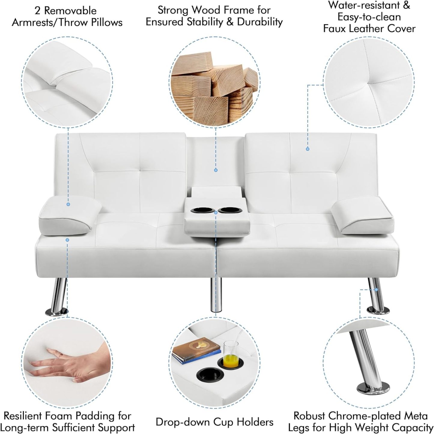 Yaheetech - Sofá Cama Convertible Ajustable, Moderno sillón reclinable de Piel sintética Reversible, sofá Cama Plegable, reposabrazos extraíbles, portavasos, 3 ángulos, Capacidad de 700 Libras, Color