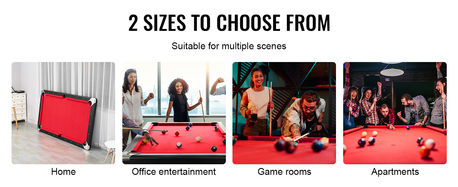 Mesa de billar VEVOR adecuada para el hogar, entretenimiento de oficina, salas de juegos y apartamentos. Dos tamaños disponibles.