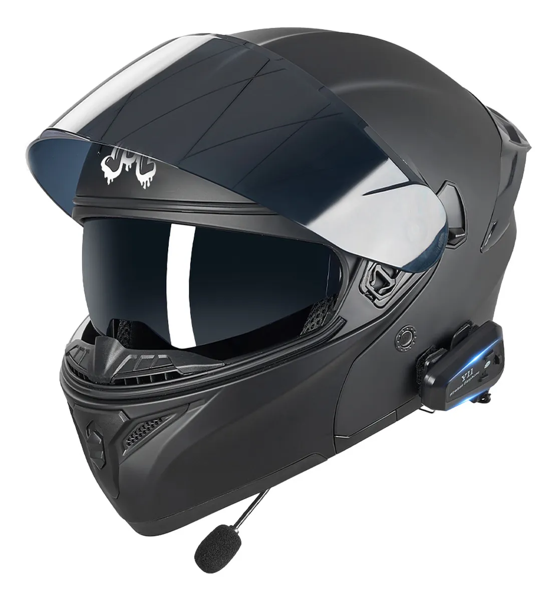 Casco Para Moto Abatible Certificado Dot Bluetooth Externo Color Negro Diseño Monocolor Tamaño Del Casco S