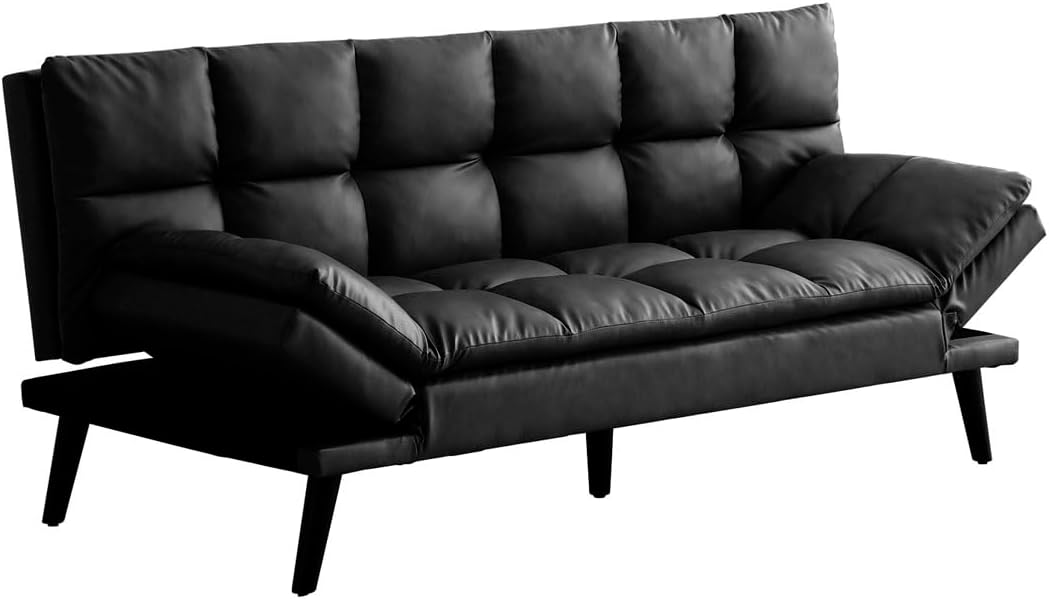 VANLIG | Sofá Cama Moderno de Vinipiel | Acolchado Futón Munich | Multiusos Ajustable | para Espacios Pequeños | Alta Calidad Resistente y Duradero | Color Café