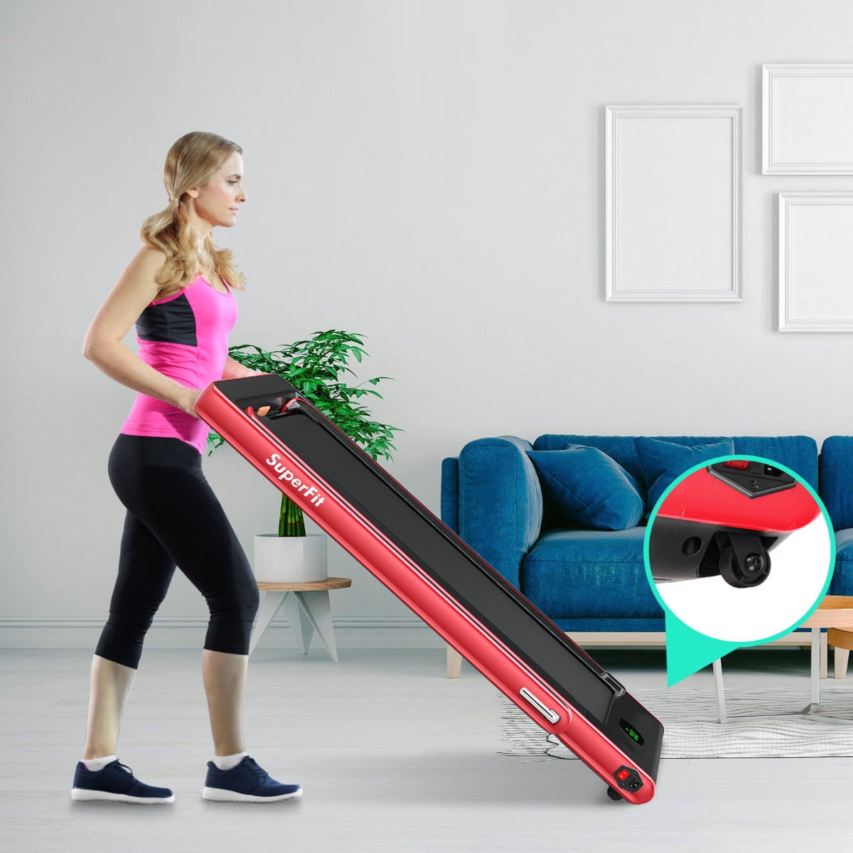 Costway Caminadora Plegable 2 en 1 Eléctrica Portátil 2,25 HP 12 Km/h con Altavoz Bluetooth Mando Pantalla LED App Control para Casa Rojo Costway Modern