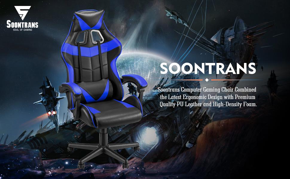 Silla ergonómica para videojuegos, color azul