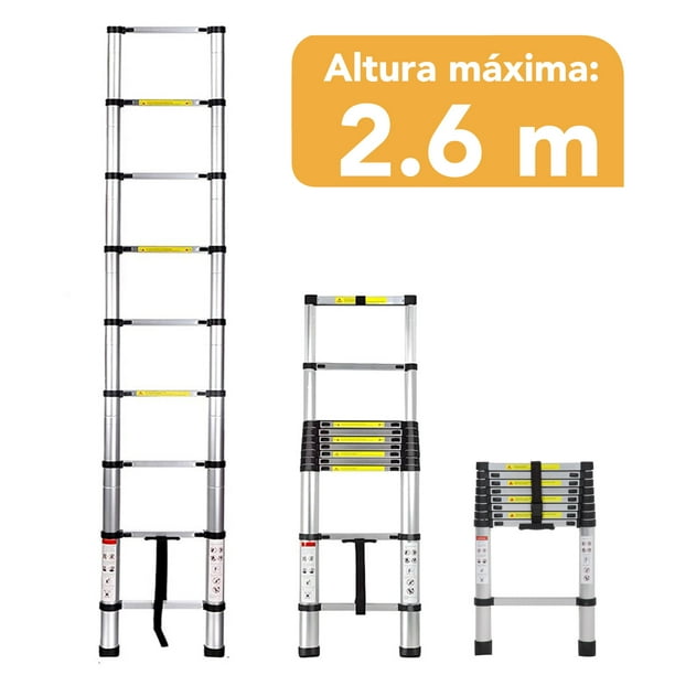 Escalera Telescópica De Aluminio Plegable 2.6 M 9 Escalones. Kingsman KMET26
