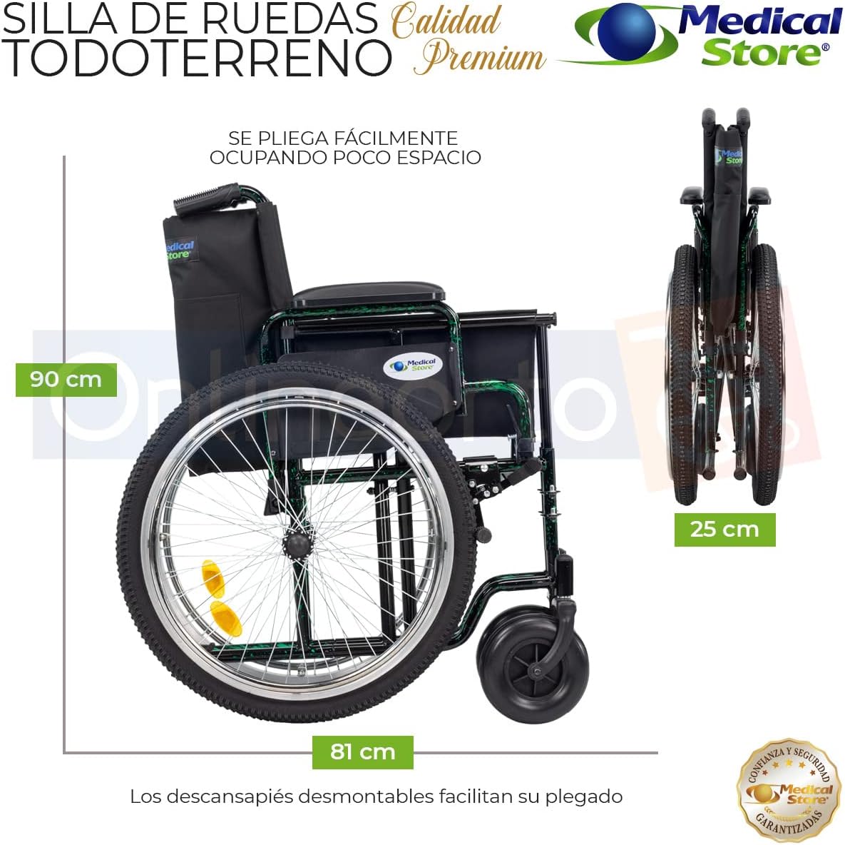 Medical Store Silla de Ruedas TODO TERRENO de Lujo, Modelo 101, Acero Resistente, Con Eleva piernas Desmontables y Descansabrazos Abatibles Color Rojo.…
