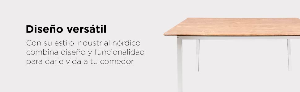 Set de Comedor estilo Industrial N&oacute;rdico para 6 Personas Blanco y Caf&eacute;