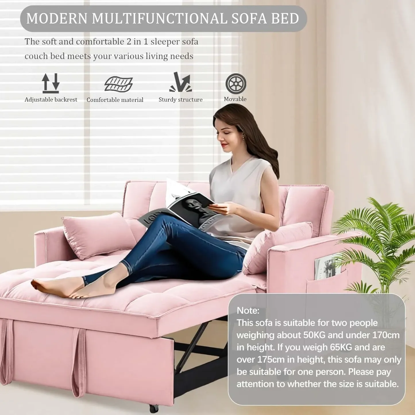 SofÃ¡ cama convertible de terciopelo con respaldo regulable en altura, almohadones con espacio de almacenamiento y sofÃ¡ cama extraÃ­ble