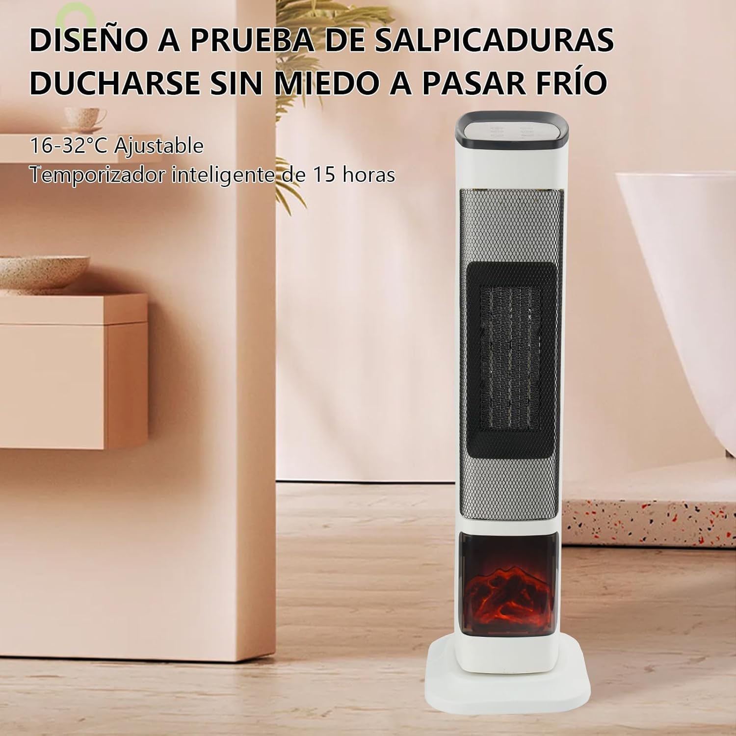 LOKOOY Calefactor Eléctrico de Torre Cerámico para Hogar, Calefacción y Refrigeración de Doble Uso Calentador Digital con Oscilación de 90° y Termostato Regulable 6 Modos, con Control Remoto, Blanco