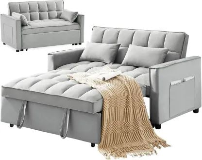 SofÃ¡ cama convertible de terciopelo con respaldo regulable en altura, almohadones con espacio de almacenamiento y sofÃ¡ cama extraÃ­ble