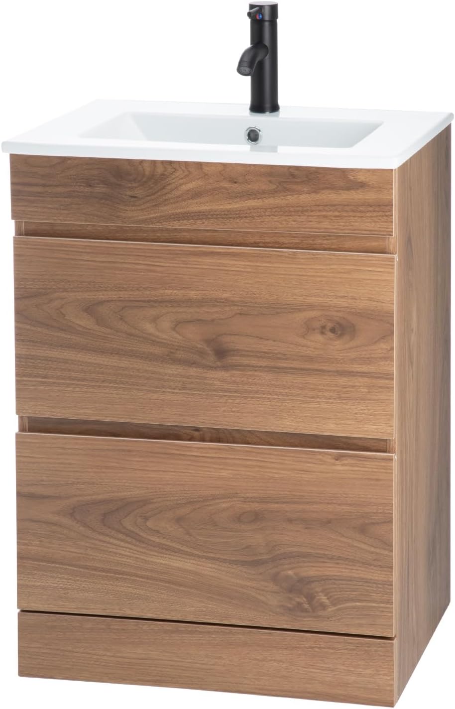 Kingshouse | Gabinete para Baño con Ovalín y Monomando – Mueble de Baño Lavamanos con 2 Cajones – Lavabo – Gabiente Organizador - Color Gris Mate – Fibra de Madera MDF – Lavamanos De Cerámica