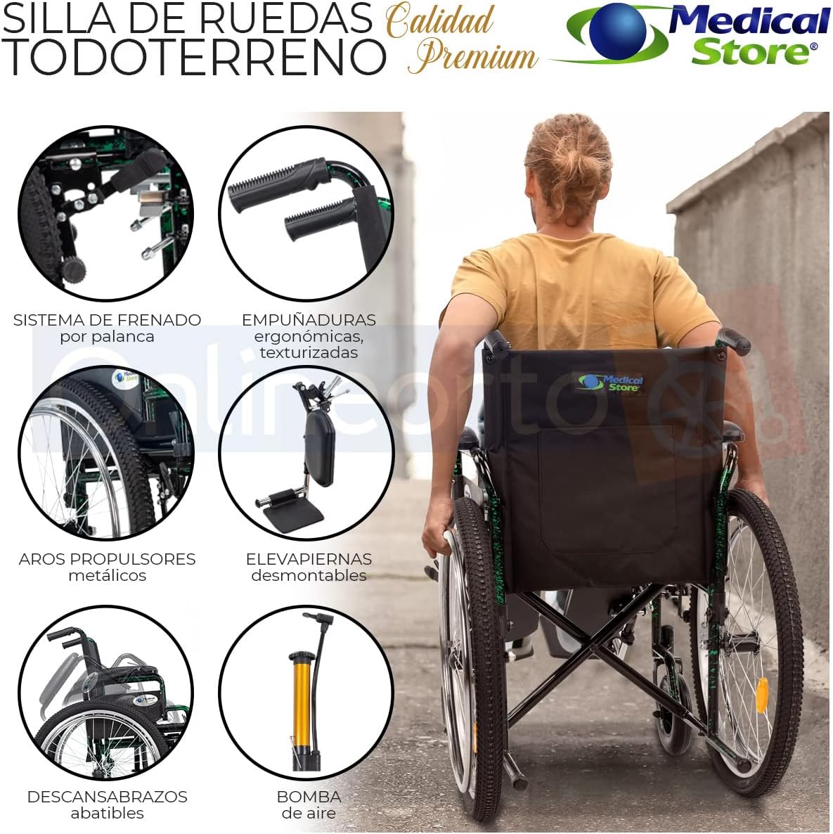 Medical Store Silla de Ruedas TODO TERRENO de Lujo, Modelo 101, Acero Resistente, Con Eleva piernas Desmontables y Descansabrazos Abatibles Color Rojo.…
