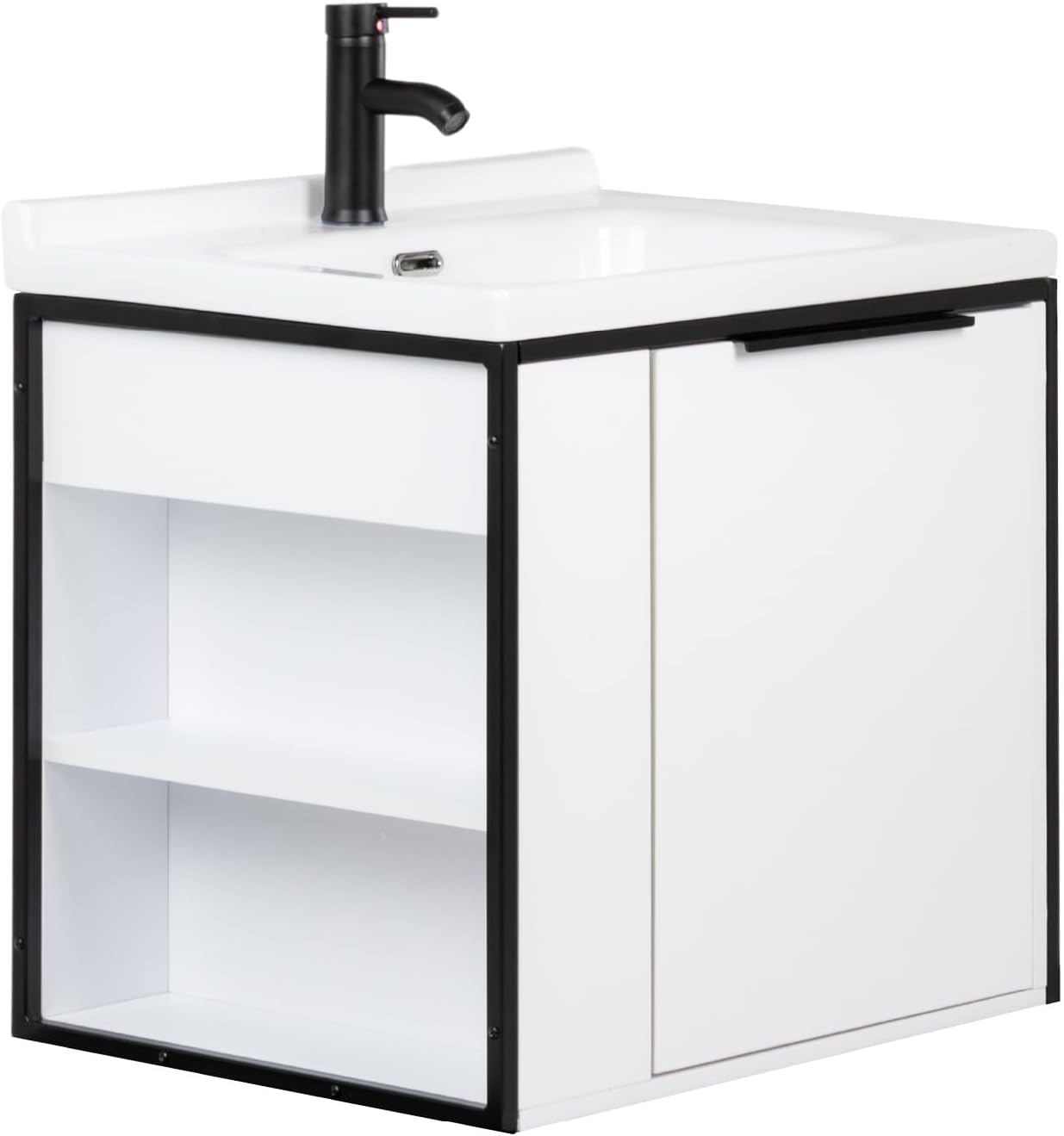 Kingshouse | Gabinete para Baño con Ovalín y Monomando – Mueble de Baño Lavamanos con 2 Cajones – Lavabo – Gabiente Organizador - Color Gris Mate – Fibra de Madera MDF – Lavamanos De Cerámica