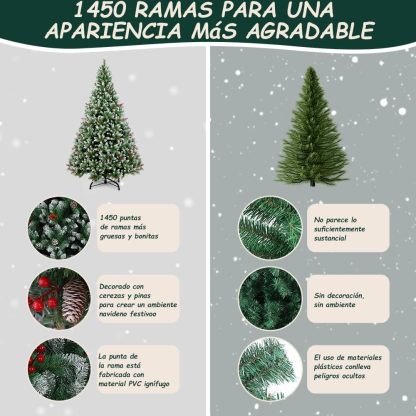 Árbol de Navidad (1.8 M), Árbol de Navidad Artificial, Bayas Rojas y Piñones, Efecto Nevado, Decoración Navideña para Interior y Exterior, Regalo de Navidad