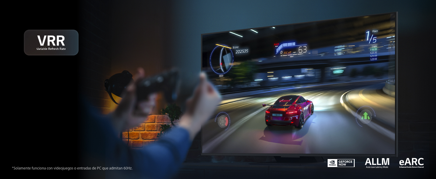 A game controller in front car game shows Powerful Gameplay with VRR and Nvidia GeForce Now