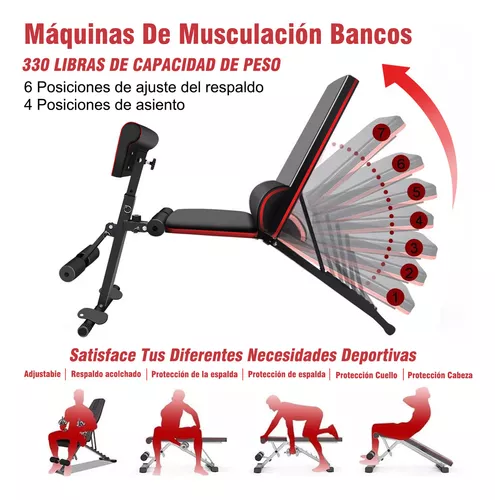 Weluvfit Banco De Gimnasia Multiposiciones Plegable con C/bandas P/bÃ­ceps Color Negro