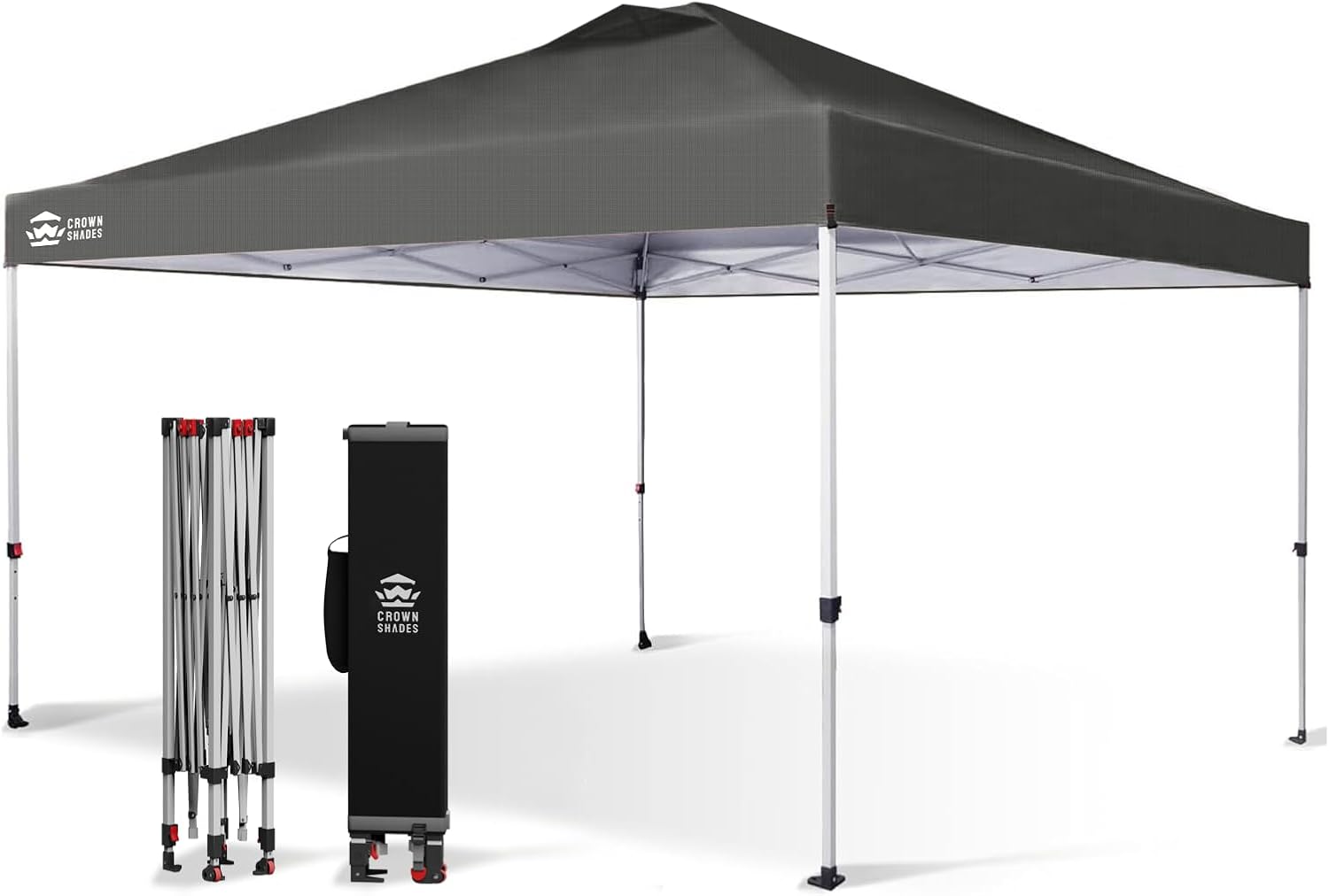 CROWN SHADES - Toldo desplegable de 3.60 x 3.60 metros, toldo patentado de un empuje con bolsa de transporte con ruedas, 8 estacas y 4 cuerdas, negro