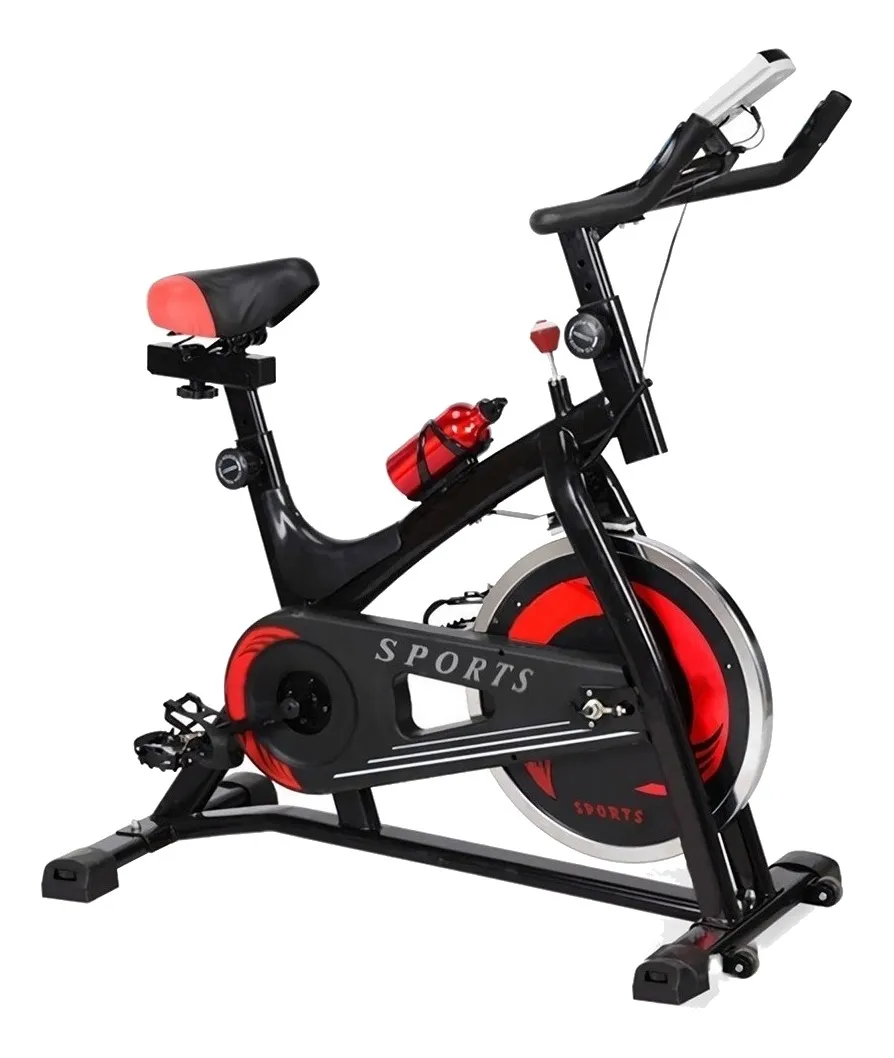 Bicicleta Spinning Fija Centurfit 6kg Hogar Fitness Cardio Color Negro/Rojo