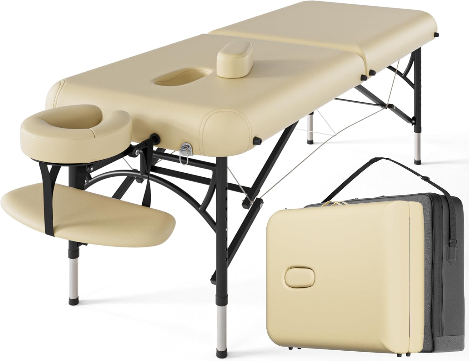 CLORIS - Mesa de masaje profesional de 84 pulgadas, portátil, 2 plegables, ligera, para spa, cama de tatuaje, altura ajustable con bolsa de transporte y pierna de aluminio que soporta hasta 1000
