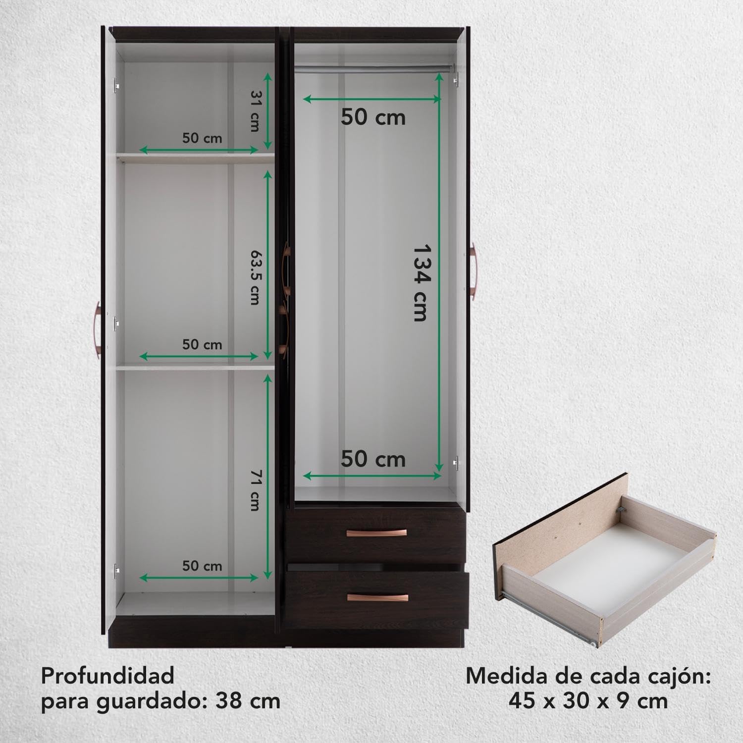 Kingshouse | Ropero De 6 Puertas con 2 Cajones – Color Café – Barra para Colgar – Estructura MDP – Mueble Organizador De Ropa – Armario para Casa, Recámara y Hogar