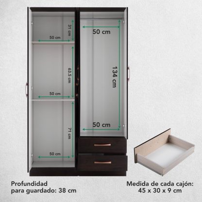 Kingshouse | Ropero De 6 Puertas con 2 Cajones – Color Café – Barra para Colgar – Estructura MDP – Mueble Organizador De Ropa – Armario para Casa, Recámara y Hogar
