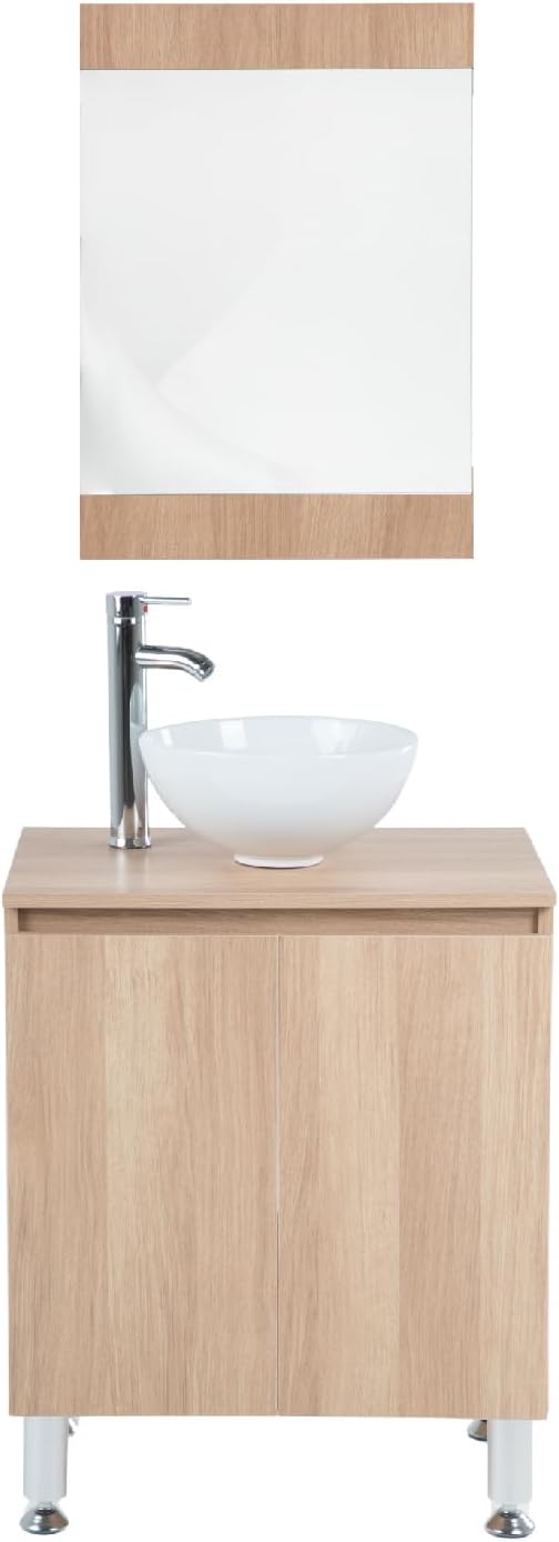 Kingshouse | Gabinete para Baño con Ovalín y Monomando – Mueble de Baño Lavamanos con 2 Cajones – Lavabo – Gabiente Organizador - Color Gris Mate – Fibra de Madera MDF – Lavamanos De Cerámica