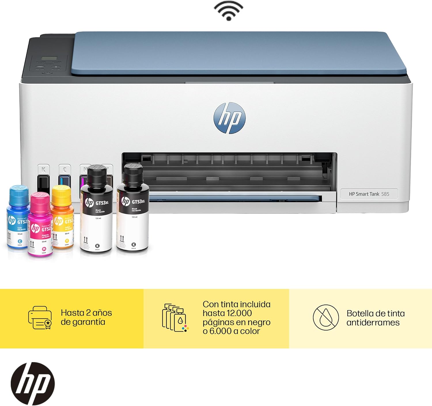 HP Impresora Multifuncional Smart Tank 585, Tinta Continua, Color, Wi-Fi, Dúplex (Doble Cara) Manual, Impresión Desde Smart App, hasta 2 años de Garantía* (1F3Y4A)