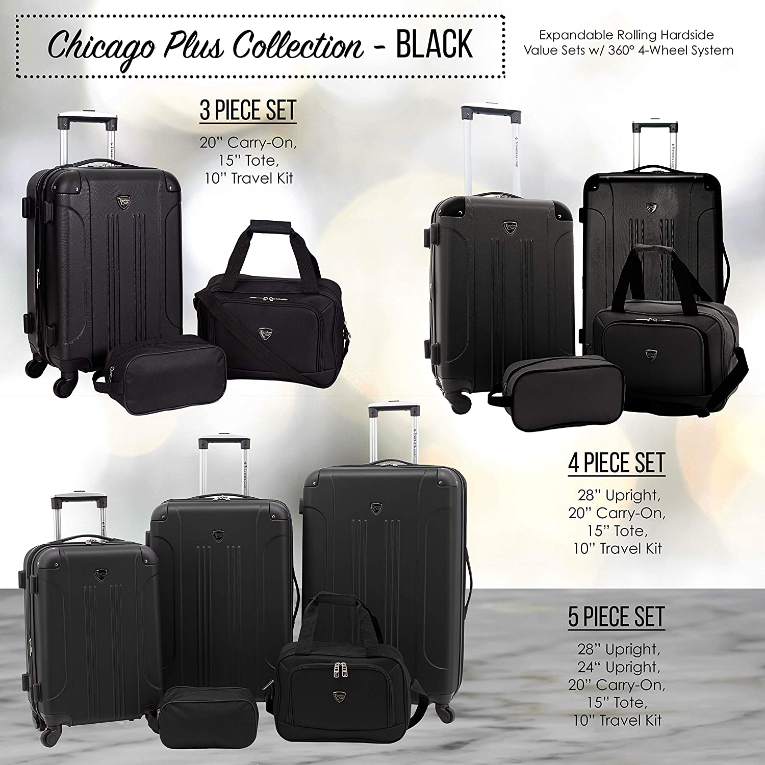 Equipaje giratorio extensible duro de Travelers Club Chicago-----Máscara para ojos