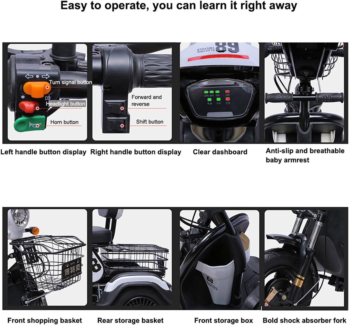ZJDU Scooter Eléctrico De Movilidad De 3 Ruedas,Dispositivo De Silla De Ruedas Móvil Eléctrico para Adultos -Ajuste De 3 Velocidades,Adecuado para Personas Mayores,Discapacitados, Adultos