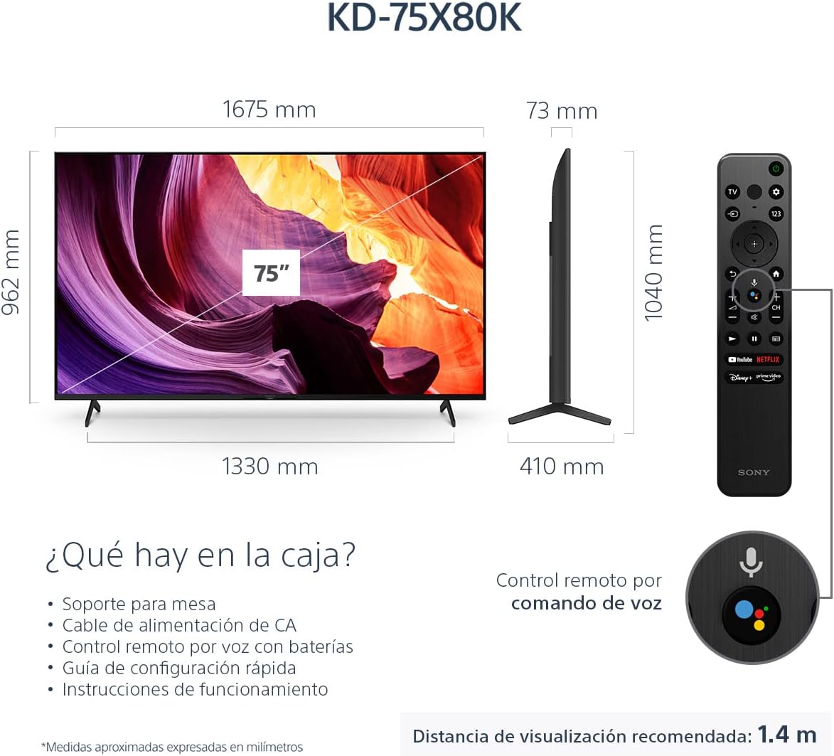Sony Pantalla X80K 43 Pulgadas KD-43X80K 4K UHD LED Smart Google TV Modelo 2022