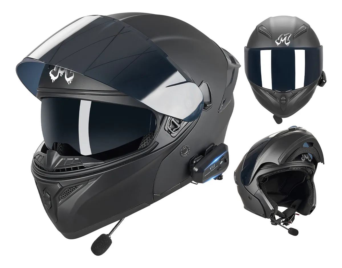 Casco Para Moto Abatible Certificado Dot Bluetooth Externo Color Negro Diseño Monocolor Tamaño Del Casco S