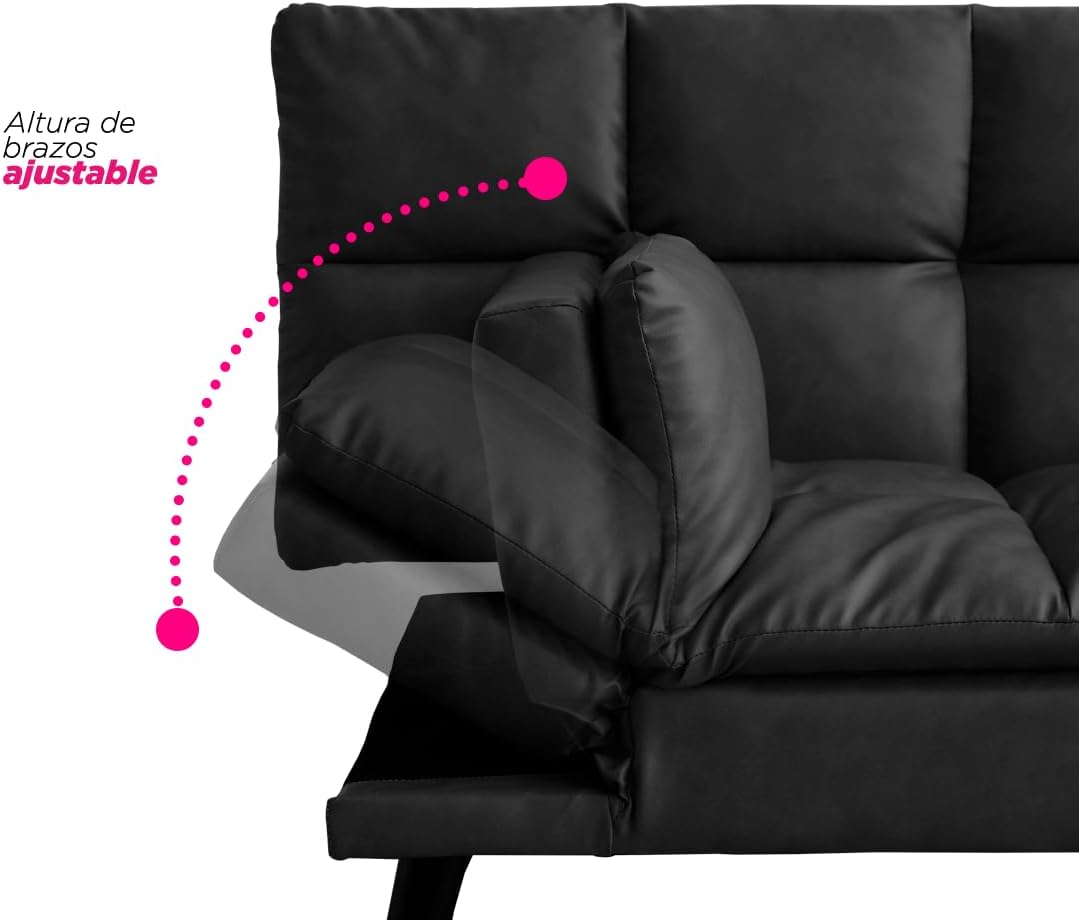 VANLIG | Sofá Cama Moderno de Vinipiel | Acolchado Futón Munich | Multiusos Ajustable | para Espacios Pequeños | Alta Calidad Resistente y Duradero | Color Café